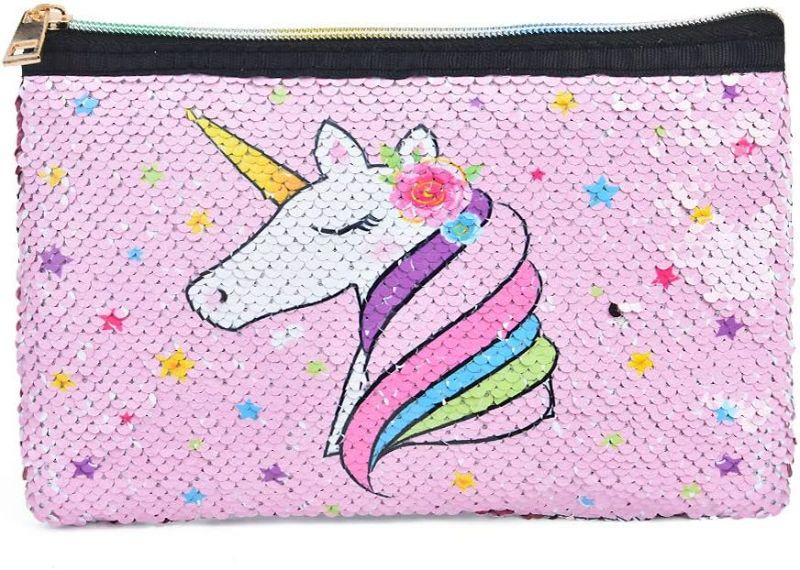 Photo 1 of WERNNSAI Unicorn Makeup Bag - Reversible Sequin Cosmetic Bag Sparkly Pink Zipper Vanity Toiletry Bag Pouch Purse for Girls Women Travel Birthday Christmas Gift - 2 PACK
