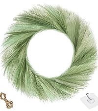 Photo 1 of SAM AND MABEL Faux Pampas Grass Wreath for Boho Wall Decor - 24" Modern Wreath with 11" Inner Ring, Rustic Farmhouse Wreath for Frontdoor and Indoor (Warm Taupe)
