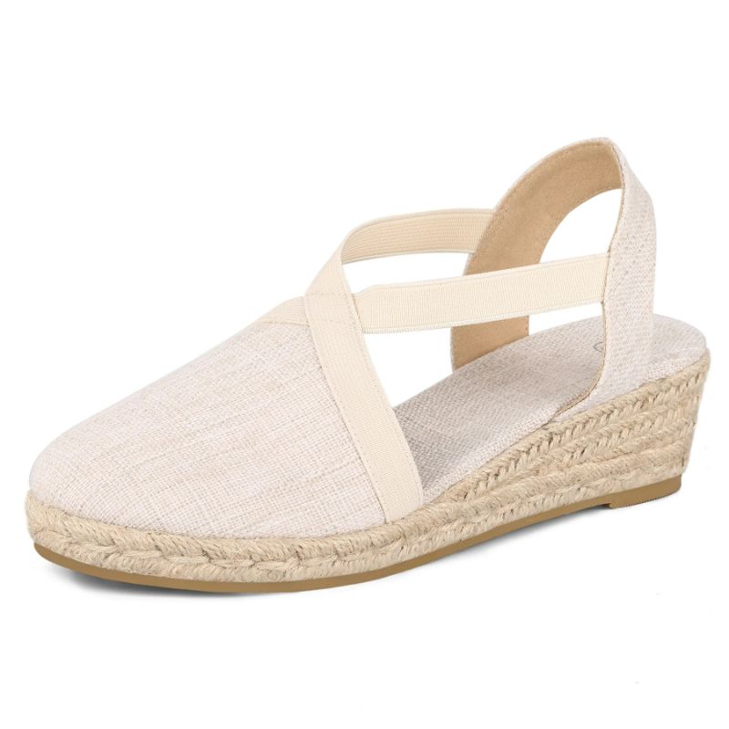 Photo 1 of mySoft - Elastic Ankle Strap Closed Wedge Sandals - Beige - Size 6