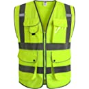 Photo 1 of OriStout Safety Vest with 9 Pockets, Reflective Vest for Men and Women, High Visibility Vest, Zipper Front and Padded Neck, Meets ANSI/ISEA Standards, Class 2 Type R, Orange, 3XL
