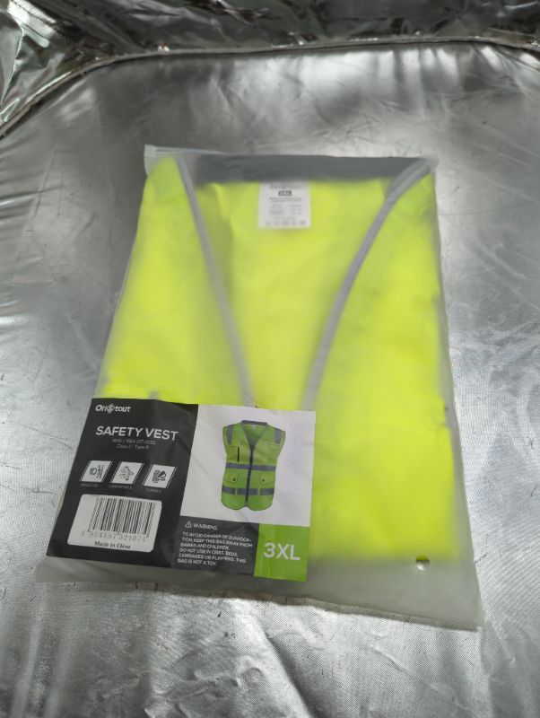 Photo 2 of OriStout Safety Vest with 9 Pockets, Reflective Vest for Men and Women, High Visibility Vest, Zipper Front and Padded Neck, Meets ANSI/ISEA Standards, Class 2 Type R, Orange, 3XL