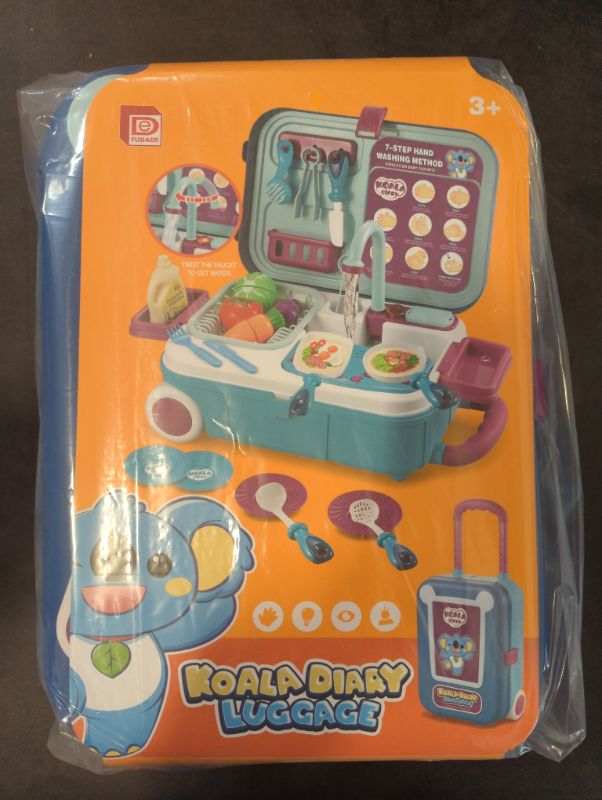 Photo 2 of Kitchen Play Sink Toy Playset - Kids Dishwasher Toy with Running Water, Cooking Stove Accessories and Cutting Play Food Set, Pretend Play Kitchen Toys for Toddler Boys Girls Birthday Gift
