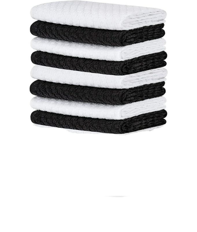 Photo 1 of 8 Pack Cotton Kitchen Towels - Extra Soft Dobby Weave Dish Towels, Tea Towels, Bar Towels [4 Black/4 White]