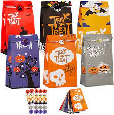 Photo 1 of Zcaukya Halloween Small Candy Bags, 36 Pack Halloween Paper Goodie Bags, 7 x 3.5 x 2 Inch Trick Treat Goodie Paper Bags for Kids Halloween Party Favor Candy Bags
