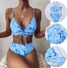 Photo 1 of HAPIMO Women's Bikini Swimsuit Tie Dye Beachwear Strappy Bathing Suit Summer Seaside Clothes for Girls Criss Cross Bandage Swimwear Sets Sales Blue XL
