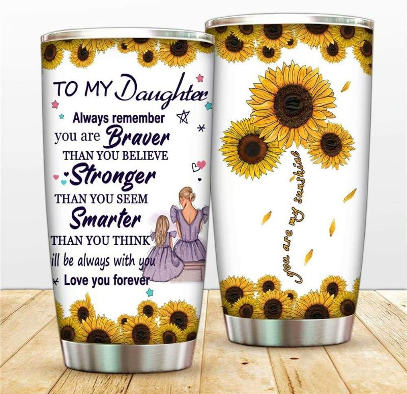 Photo 1 of Ancofan You Are Braver Tumbler Cup Sunflower Mom to Daughter Travel Mug, You Are My Sunshine Coffee Cups 20oz, Double Wall Inspirational Quote Vacuum Insulated Thermal Cup for Birthday
