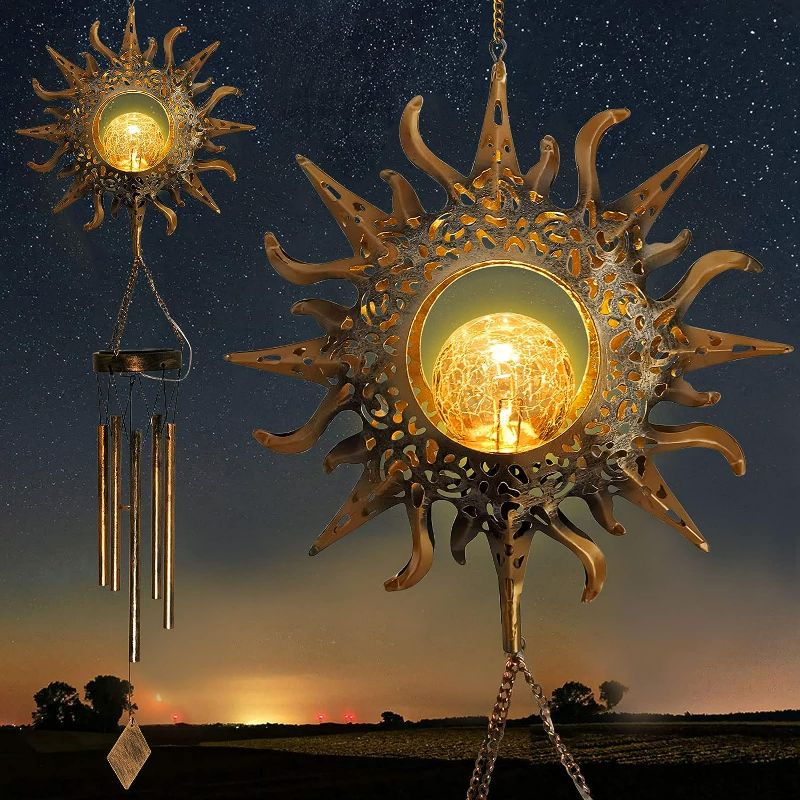 Photo 1 of Sun Wind Chimes Solar Retro Windchimes Sympathy Gift, Wind Chimes Outdoor, Gifts for mom, Gifts for Grandma, mom Gifts, Memorial Wind Chimes.
