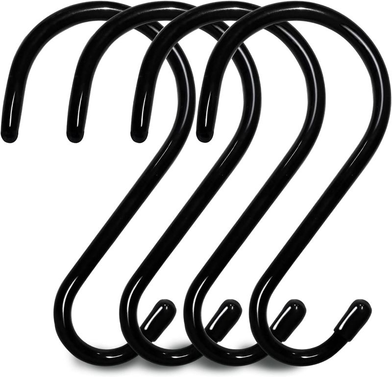 Photo 1 of Large Vinyl Coated S Hooks 6 Inch Utility S Hooks Heavy Duty for Hanging Plants and Kitchenware Spoons Pans pots Utensils Clothes Gardening and Patio Stuff Indoor and Outdoor Use (4 per Pack Black) - 2 Packs
