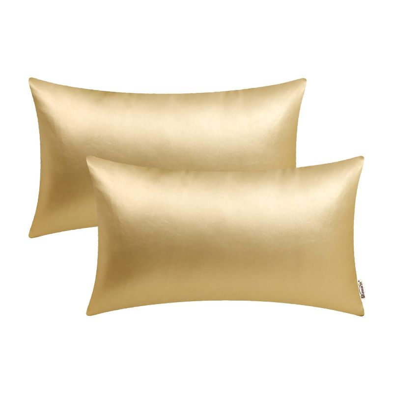 Photo 1 of BRAWARM Faux Leather Throw Pillow Covers 12 X 20 Inches - Gold Leather Lumbar Pilow Covers Pack of 2, Solid Dyed Leather Pillowcases for Couch Bed Sofa Garden Home Decorative 12 X 20 Inches - 2Pcs Gold