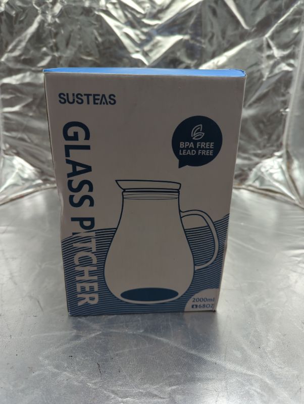 Photo 2 of SUSTEAS 2 Liter Glass Pitcher, Water Pitcher with Removable Lid And Wide Handle, Easy Clean Juice Jug for Fridge, Beverage Carafe for Cold/Hot Water, Iced Tea, 1 Free Long-Handled Brush Included 2000ml