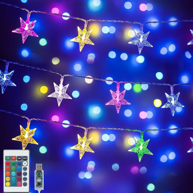 Photo 1 of Color Changing Star String Lights,16.4 ft 50 LED USB Powered Star Fairy Lights,Indoor Hanging String Lights with Remote Control for Girls Kids Bedroom Dorm Party Christmas Decor- 16 Colors
