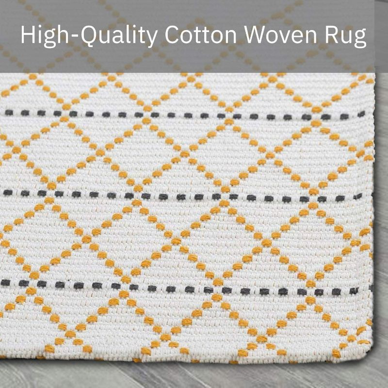 Photo 2 of Upgraded Boho Area Rug 3'x5'', Yellow and White Diamond Carpet, 100% Woven Cotton Washable Yellow Indoor Outdoor Rug for Home Decor/Kitchen/Living Room/Bedroom
