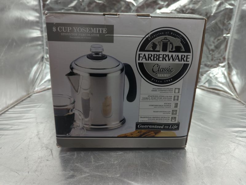 Photo 2 of Farberware 50124 Classic Yosemite Stainless Steel Coffee Percolator - 8 Cup, Silver