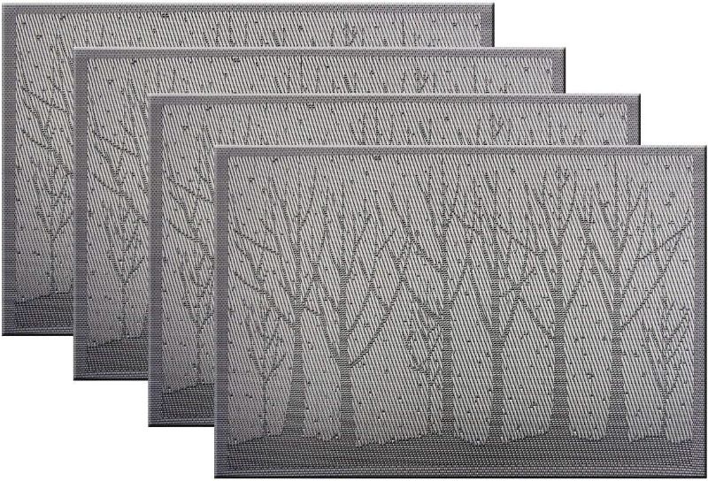 Photo 1 of Bright Dream Placemats for Dining Table Fabric Plastic Wipe Clean Heat-resistand Woven Vinyl Table Placemats Set of 4 (Silver)

