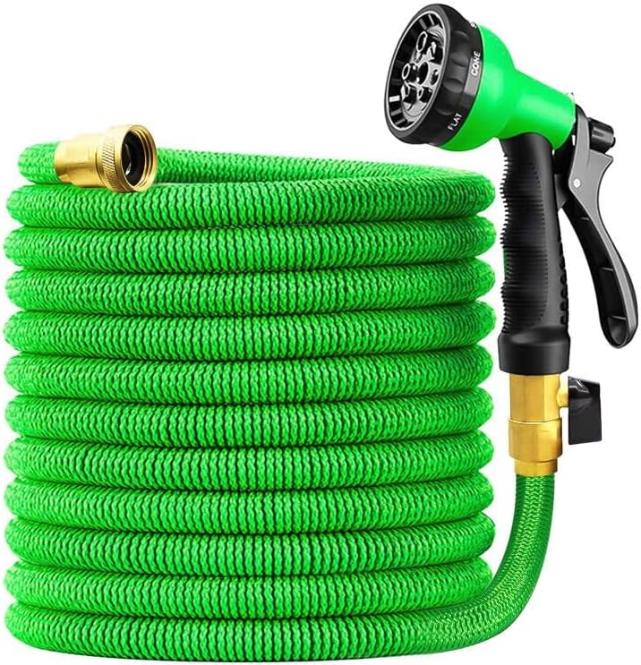 Photo 1 of 100 ft Garden Hose - Upgraded Expandable Water Hose Kit with 3/4 Solid Brass Connectors Fittings, Valve, 8 Pattern Spray Nozzle, Durable Latex Core - New Expanding Flexible Gardening Hose
