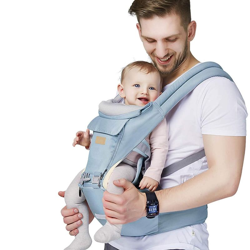 Photo 1 of FRUITEAM 6-in-1 Baby Carrier with Waist Stool/Hip Seat for Breastfeeding, One Size Fits All - Adapt to Newborn, Infant & Toddler (Blue)
