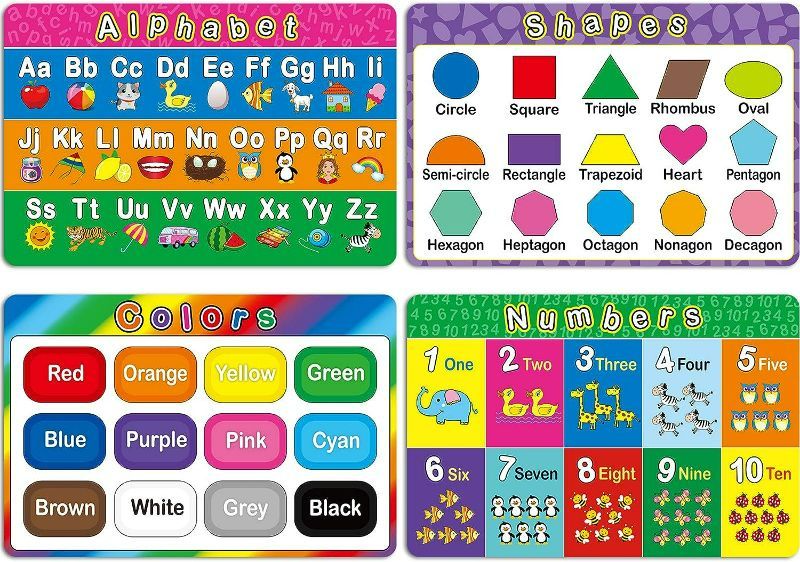 Photo 1 of 4 Pieces Educational Preschool Placemats for Toddlers and Kids, Non Slip Washable Reusable Learning Placemats for Nursery Homeschool Kindergarten Classroom Supplies (Double-Sided)
