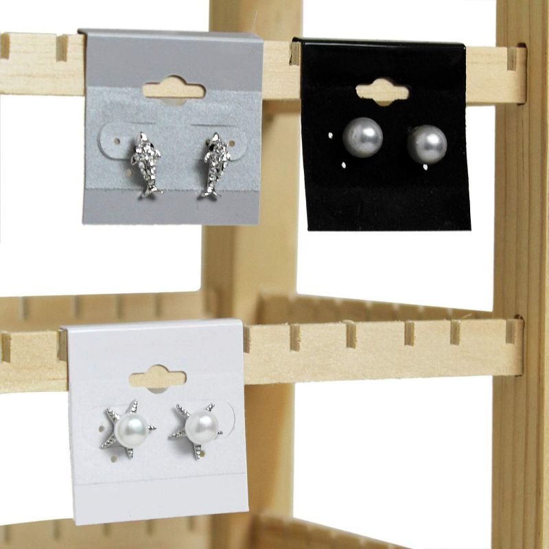 Photo 2 of Mooca Plain 1.5" x 1.5" White Hanging Earring Cards Earring Card Holder, Earring Display Cards for Ear Studs, Velvet Plastic Display Earring Card Holder for Jewelry Accessory Display, 100 Pieces per Pack, 2 Packs
