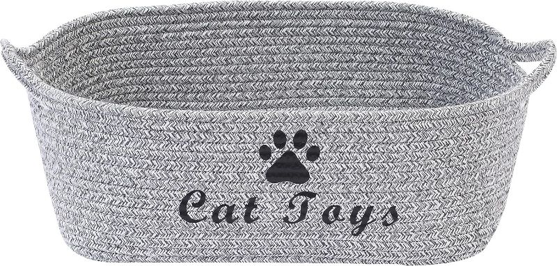Photo 1 of Morezi Durable Rope cat Toy Box with Handle, pet Toy Basket(Grey), Kitties Bed, pet Toy Box- Perfect for organizing pet Toys, Blankets, leashes, Coats - Cat - Grey
