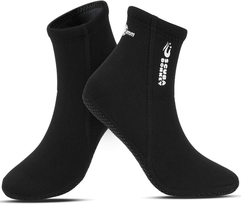 Photo 1 of QKURT 2mm Neoprene Diving Socks, Wetsuit Sock for Scuba Diving, Snorkeling and Water Sport, Anti-Slip Fins Socks for Men Women - Size Small