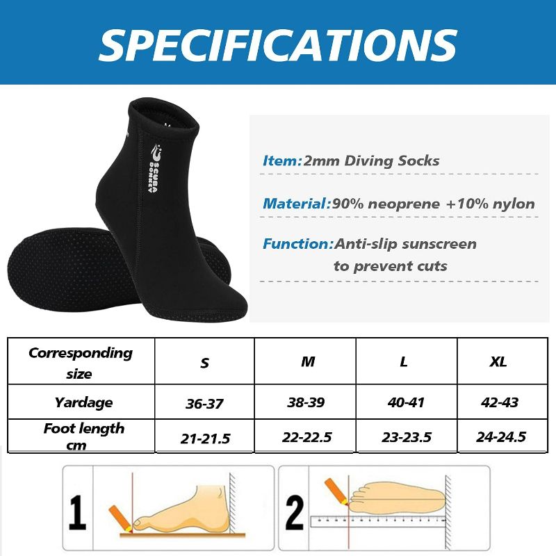 Photo 2 of QKURT 2mm Neoprene Diving Socks, Wetsuit Sock for Scuba Diving, Snorkeling and Water Sport, Anti-Slip Fins Socks for Men Women - Size Small