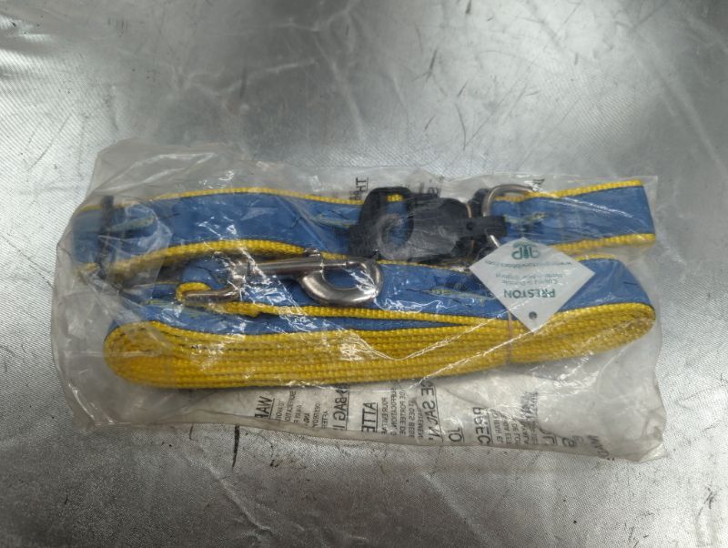 Photo 2 of Preston Inc Preston Sailfish Dog Collar and Leash Set Light Blue Ribbon on Yellow Adjustable Nylon Webbing (Large)
