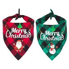 Photo 1 of 2 Pack Dog Bandana Christmas Classic Plaid Pet Scarf Triangle Bibs Kerchief Merry Christmas Santa Snowman Print Pet Bandana(Style 1)
