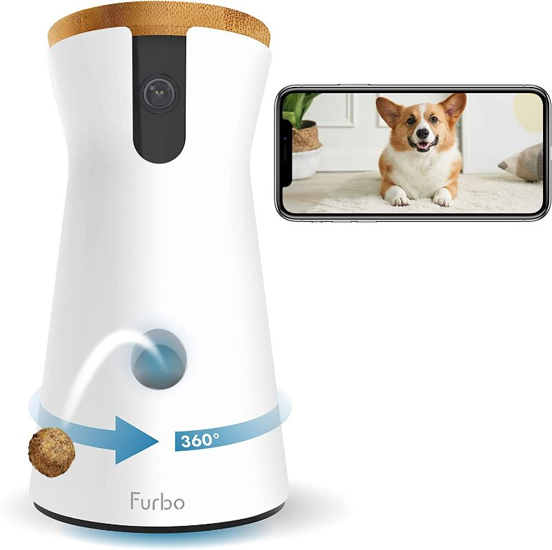 Photo 1 of Furbo 360° Dog Camera: [New 2022] Rotating 360° View Wide-Angle Pet Camera with Treat Tossing, Color Night Vision, 1080p HD Pan, 2-Way Audio, Barking Alerts, WiFi, Designed for Dogs
