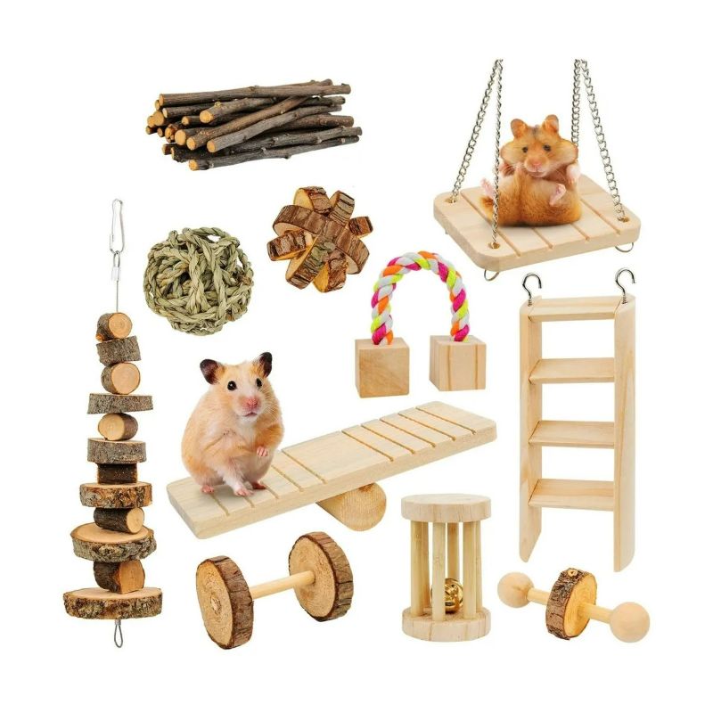 Photo 1 of AK KYC Hamster Toys 11 Pack Guinea Pig Wooden Chinchilla Chews Toys Small Rodents
