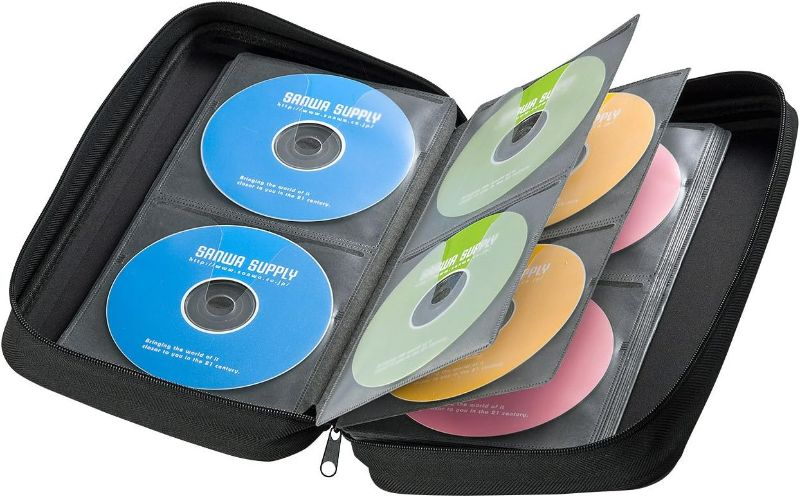 Photo 2 of SANWA 104 Capacity CD Case, Large CD Sleeves, Portable DVD VCD Storage Box, Portable Zipper Bag, EVA Protective Blu-ray Wallet with Handle, for Car, Home, Office, Games Disc, Audio Music, Black
