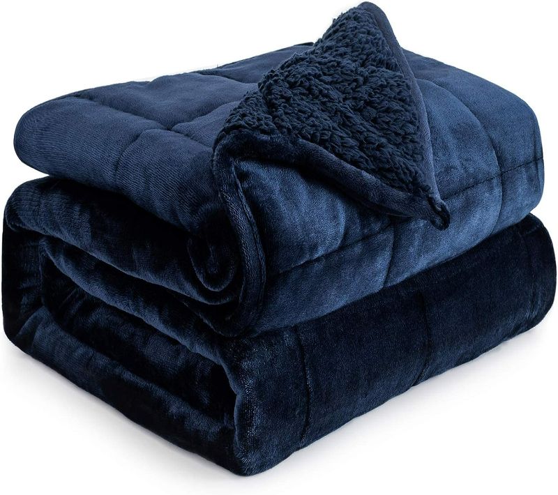 Photo 1 of Sherpa Fleece Weighted Blanket 15 lbs for Adult, Cottonblue Cozy Plush , Fuzzy Sherpa Flannel Full Size, Minky Soft Blanket for Sofa Bed,48 x 72 inches,Navy Blue
