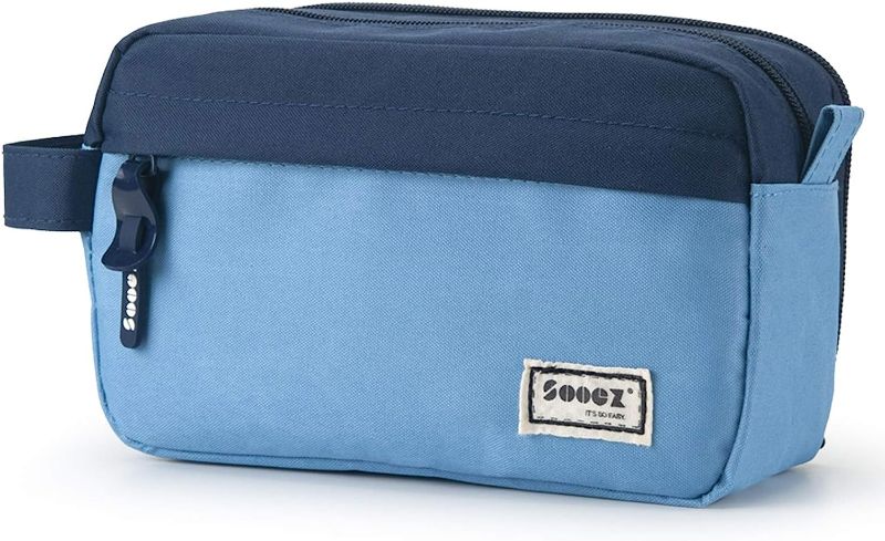 Photo 1 of Sooez High Capacity Pen Case, Durable Pencil Bag Stationery Zipper Pouch, Portable Journaling Supplies with Easy Grip Handle & Loop, Aesthetic Supply for Adults, Blue
