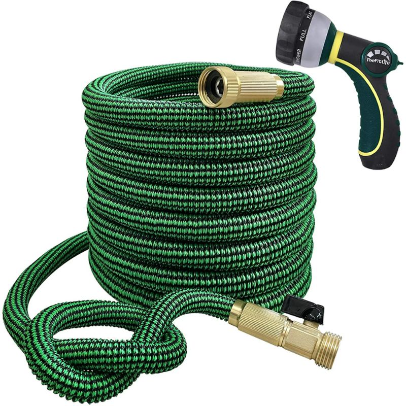 Photo 1 of TheFitLife Flexible and Expandable Garden Hose - 13-Layer Latex Water Hose with Retractable Fabric, Solid Brass Fittings and Nozzle, Kink Free, Lightweight, Collapsible Expending Hose (25 FT)
