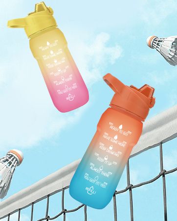 Photo 1 of PASER Half Gallon/64oz Motivational Water Bottle with Time Marker & Straw, Leakproof Tritan BPA Free Water Jug,Pink/Yellow Ombre
