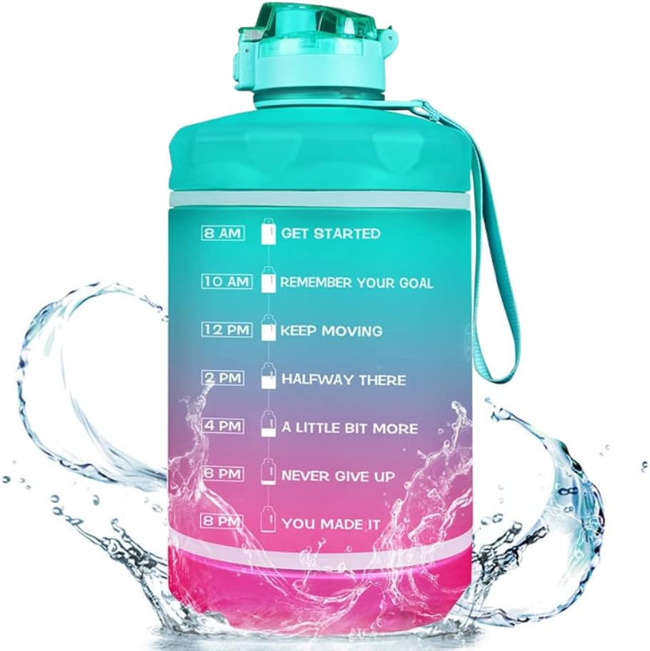 Photo 1 of Large Gallon 128oz Motivational Sport Water Bottle With Removable Straw and Time Marker, Leakproof, BPA Free, Reusable With Durable Strap - For Gym - Drink enough water daily
