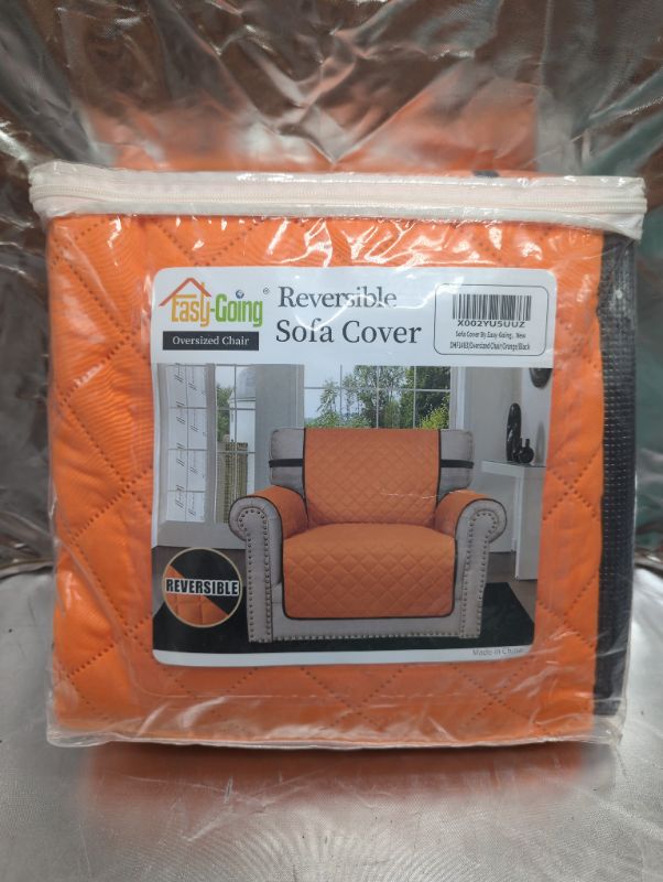 Photo 2 of Easy-Going Oversized Recliner Chair Slipcover Reversible Sofa Cover Water Resistant Couch Cover Furniture Protector with Elastic Straps for Pets Kids Children Dog (Oversized Recliner, Orange/Black)
