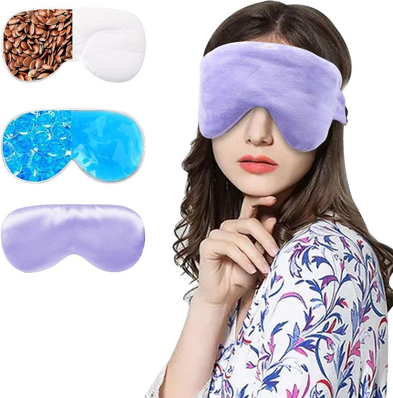 Photo 1 of Microwavable Heated Eye Mask Reusable Dry Eye Mask Cold Gel Sleeping Mask Pain Relief Eye Pillow, Anderlax Eye Patches Moist Heat and Cold Compress Therapy for Puffy Dry Stye Blepharitis Eyes, Purple
