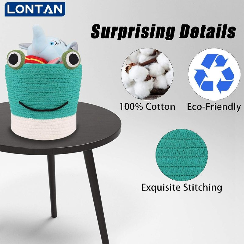 Photo 1 of Cute Baby Gift Basket Small Cotton Rope Basket | LONTAN Frog Design Woven Basket Collapsible Baby Room Basket Cute Storage Bin for Candy, Pen, Toys, Green, 8''X7''

