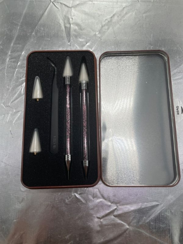 Photo 2 of 2 Pack Rhinestone Picker, Diamond Painting Dotting Pen Dual-end Rhinestones Pickup Tool for Nail Gems Stones Crystals DIY Nail Art Crafts with 2 Extra Tips and 1X Tweezer