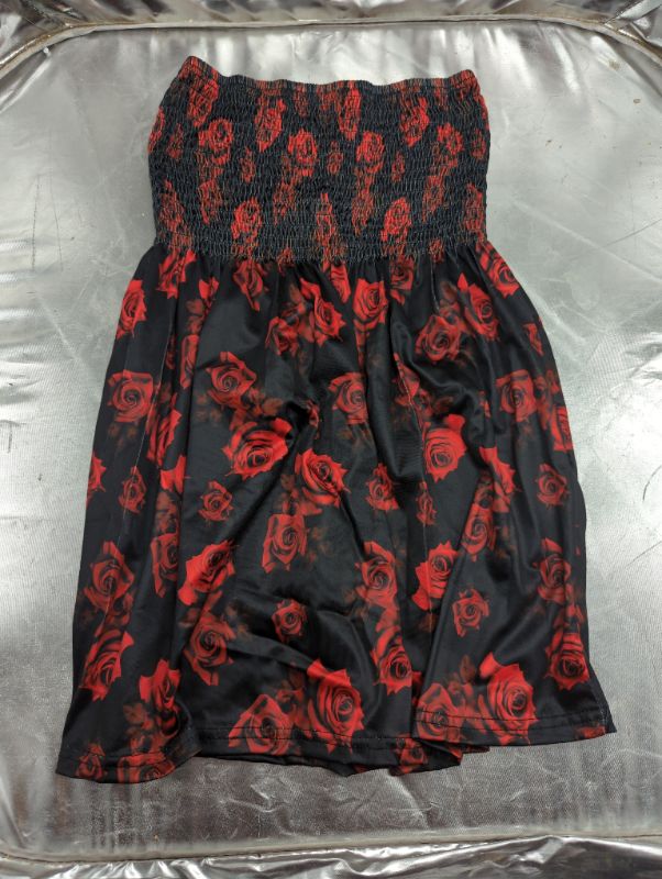 Photo 2 of Comeon Women Strapless Tube Tops Floral Sleeveless Casual Pleated Flowy Crop Tunic Blouses Shirt (Red/Black Rose, Size Small) - **stock photo to show style, see actual photo for design/pattern)
