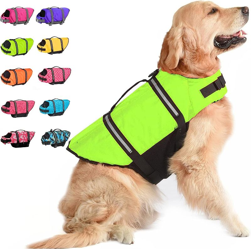 Photo 1 of Ripstop Dog Life Jacket, Reflective & Adjustable Dog Swim Life Vest for Swimming Boating, Puppy Life Jacket Pet Floatation Vest PFD with High Buoyancy & Rescue Handle - Size Medium 
