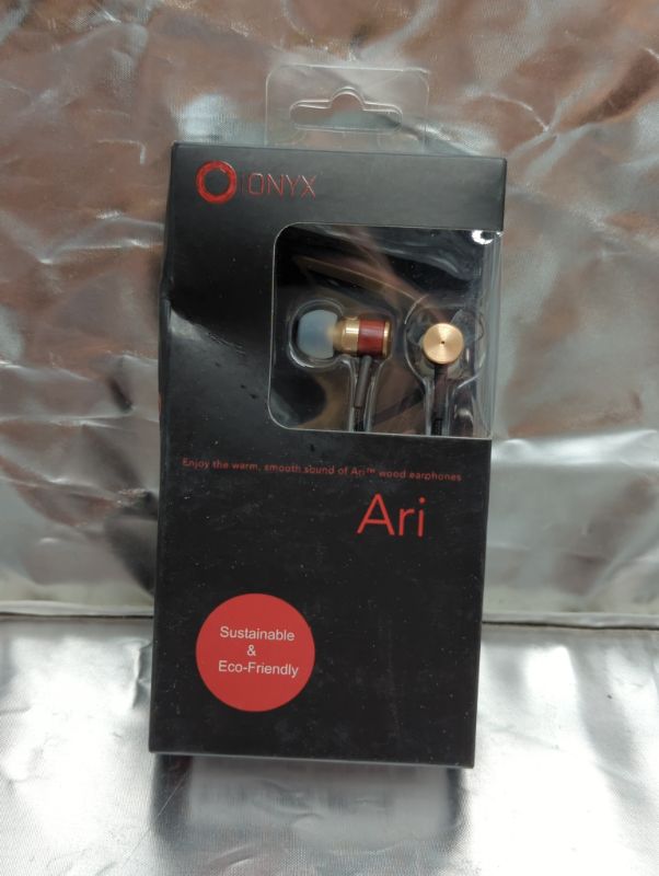 Photo 2 of Onyx Genuine Wood Wired in-Ear Headphones with Sound Isolation and Built-in Microphone (Cherry Wood - Gold)