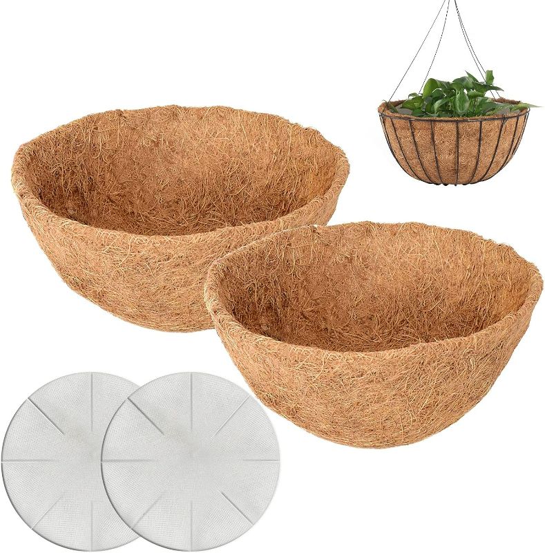 Photo 1 of 12in Coco Liner for planters, 2PCS Round Replacement Plant Basket Liners Natural Coco Fiber Liner for Hanging Basket for Hanging Basket and Flower Pot
