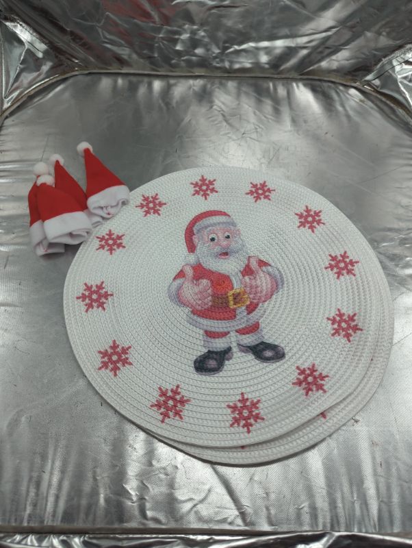 Photo 2 of Christmas Placemats Set of 4 – Round Placemats for Dining Table, Embroidered Christmas Placemats Perfect, Heat-Resistant Non-Slip - WHITE