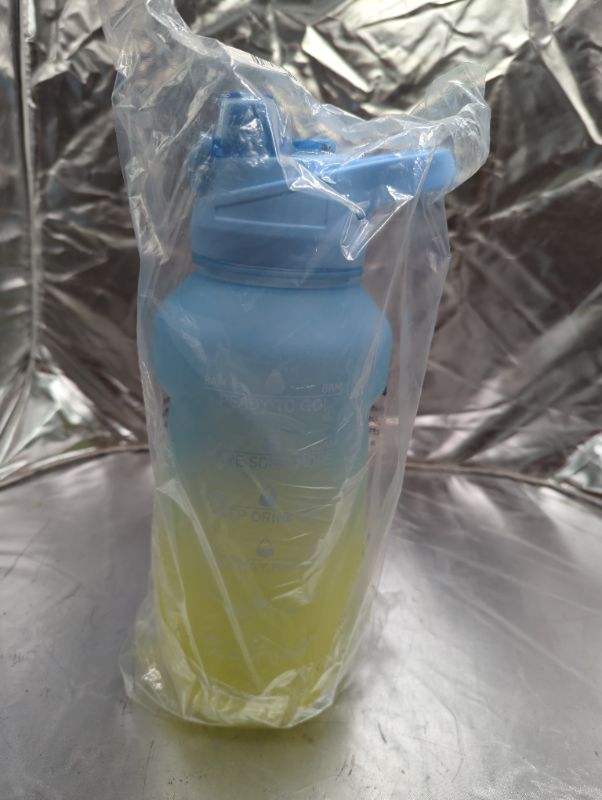 Photo 2 of PASER Half Gallon Motivational Water Bottle with Time Marker,BPA Free Water Jug, Blue/Yellow Ombre
