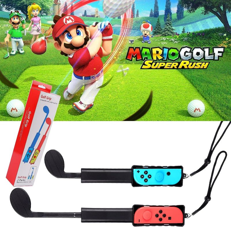 Photo 1 of KUNSLUCK Joy-Con Golf Club for Nintendo Switch/Switch OLED, Mario Golf Games Accessories Controller Grip for Mario Golf Super Rush, Black (2 Pack)
