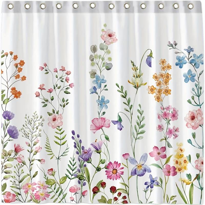 Photo 1 of Floral Shower Curtain w/ 12 Hooks - 70x70"