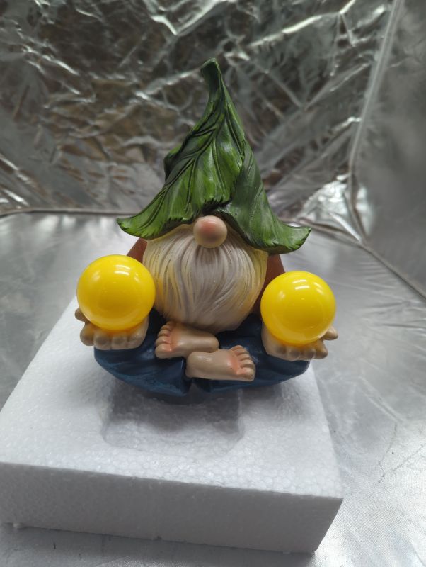 Photo 2 of HomeBelle Garden Gnome Statue Elf, Halloween Gnome Decorations with Solar Lights, Resin Yoga Garden Statue and Sculptures Lawn Gnome Ornaments for Outdoor Yard Decor Housewarming Garden Gift 8 inch
