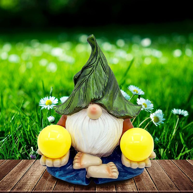 Photo 1 of HomeBelle Garden Gnome Statue Elf, Halloween Gnome Decorations with Solar Lights, Resin Yoga Garden Statue and Sculptures Lawn Gnome Ornaments for Outdoor Yard Decor Housewarming Garden Gift 8 inch
