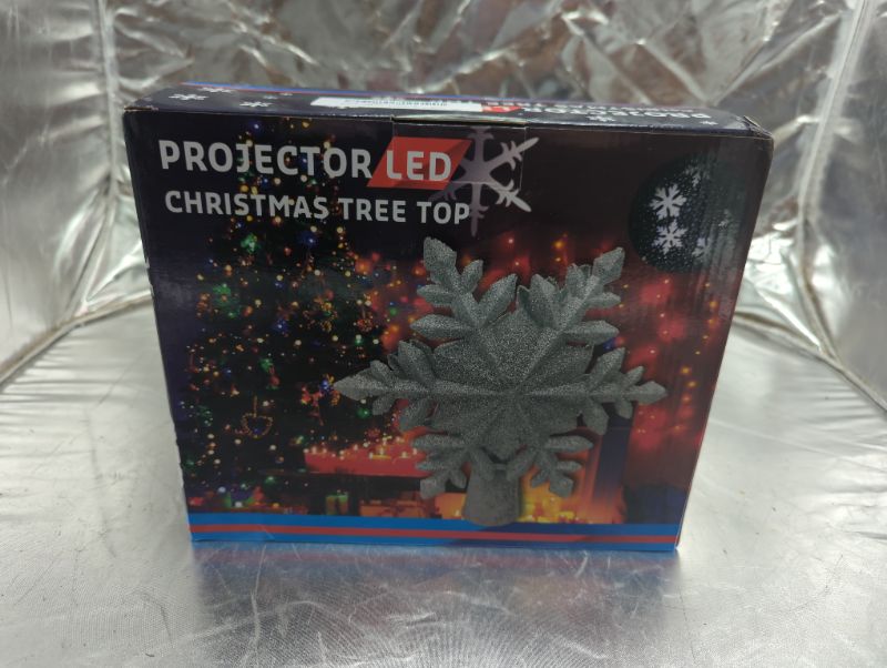 Photo 2 of Christmas Tree Topper,Snow Christmas Tree Topper Lighted with LED Rotating Snowflake Projector ,3D Glittered Tree Night Light Christmas Tree Decorations(Gold-Colorful Snowflakes) Snow-gold-colorful Snowflakes